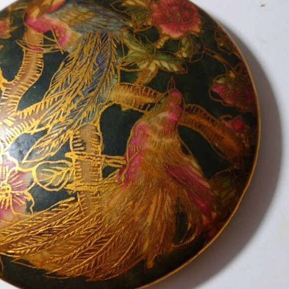 Vintage Chinese Hand-Painted Cloisonne Porcelain Trinket Dish with Lid - Picture 6 of 8